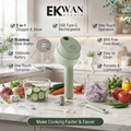 EKWAN Studio Wireless Electric Food Chopper & Slicer – 2-in-1 USB Rechargeable Mini Food Processor with Stainless Steel Blades, BPA-Free Bowl for Vegetables, Fruits & Garlic