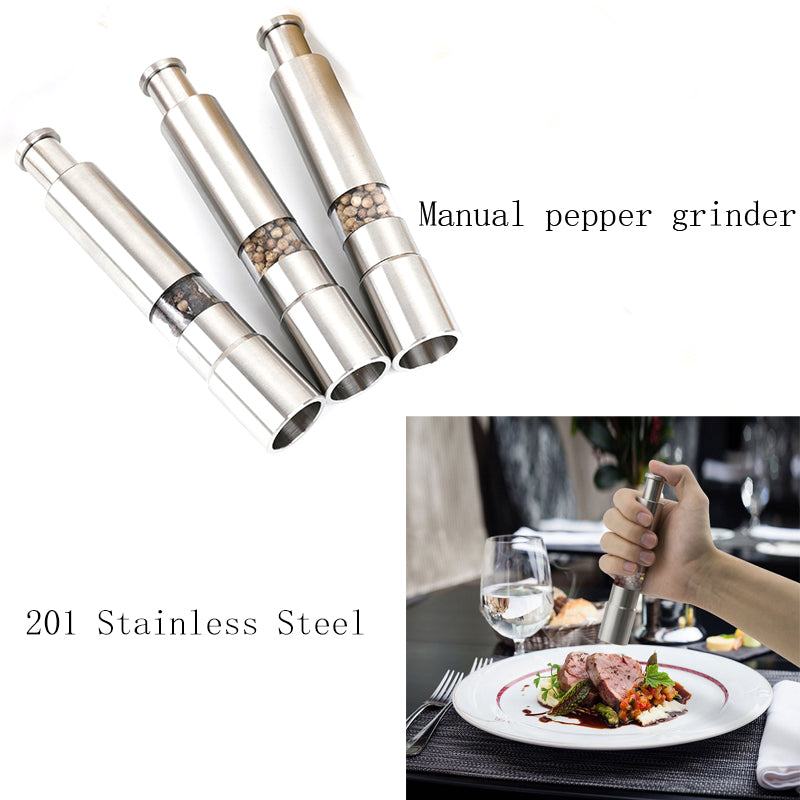 EKWAN Studio Premium Stainless Steel Salt & Pepper Grinder – One-Hand Push Refillable Spice Mill with Adjustable Ceramic Grinding Core for Salt, Pepper & Spices