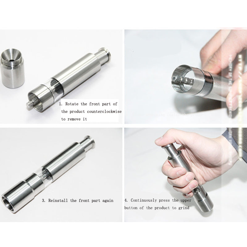 EKWAN Studio Premium Stainless Steel Salt & Pepper Grinder – One-Hand Push Refillable Spice Mill with Adjustable Ceramic Grinding Core for Salt, Pepper & Spices