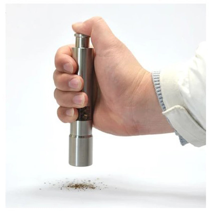 EKWAN Studio Premium Stainless Steel Salt & Pepper Grinder – One-Hand Push Refillable Spice Mill with Adjustable Ceramic Grinding Core for Salt, Pepper & Spices