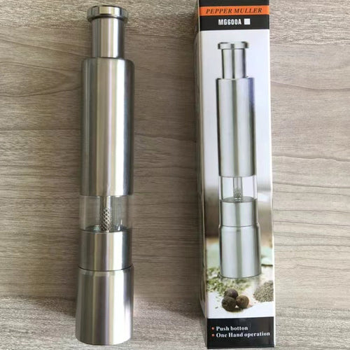 EKWAN Studio Premium Stainless Steel Salt & Pepper Grinder – One-Hand Push Refillable Spice Mill with Adjustable Ceramic Grinding Core for Salt, Pepper & Spices