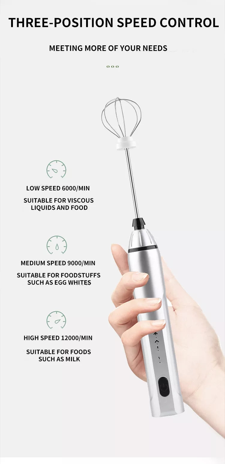 EKWAN Studio Rechargeable Electric Milk Frother – USB-C Coffee Frother with Dual Whisks