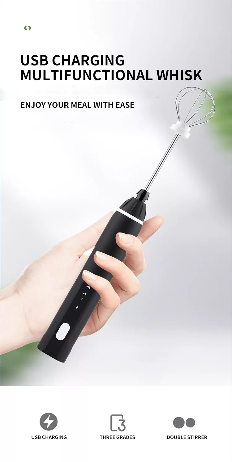 EKWAN Studio Rechargeable Electric Milk Frother – USB-C Coffee Frother with Dual Whisks